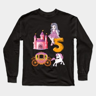 5th birthday  Princess Castle Unicorn Carriage Long Sleeve T-Shirt